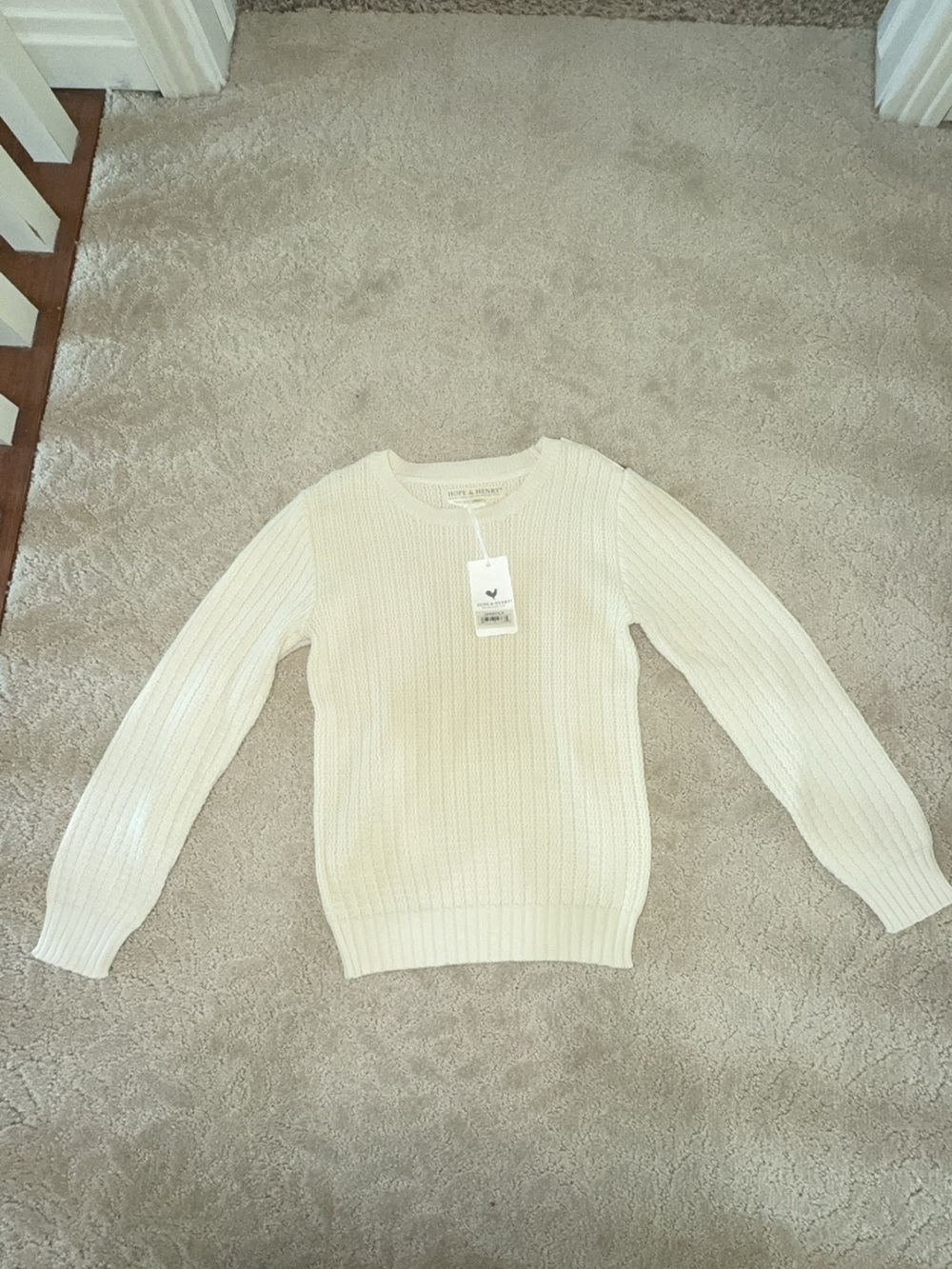Classic Ribbed Crewneck Sweatshirt in Cream - Kids Sweatshirt